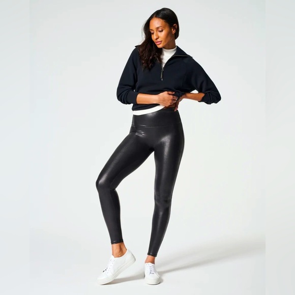 SPANX Petite Faux Leather Leggings Black S - Picture 1 of 10